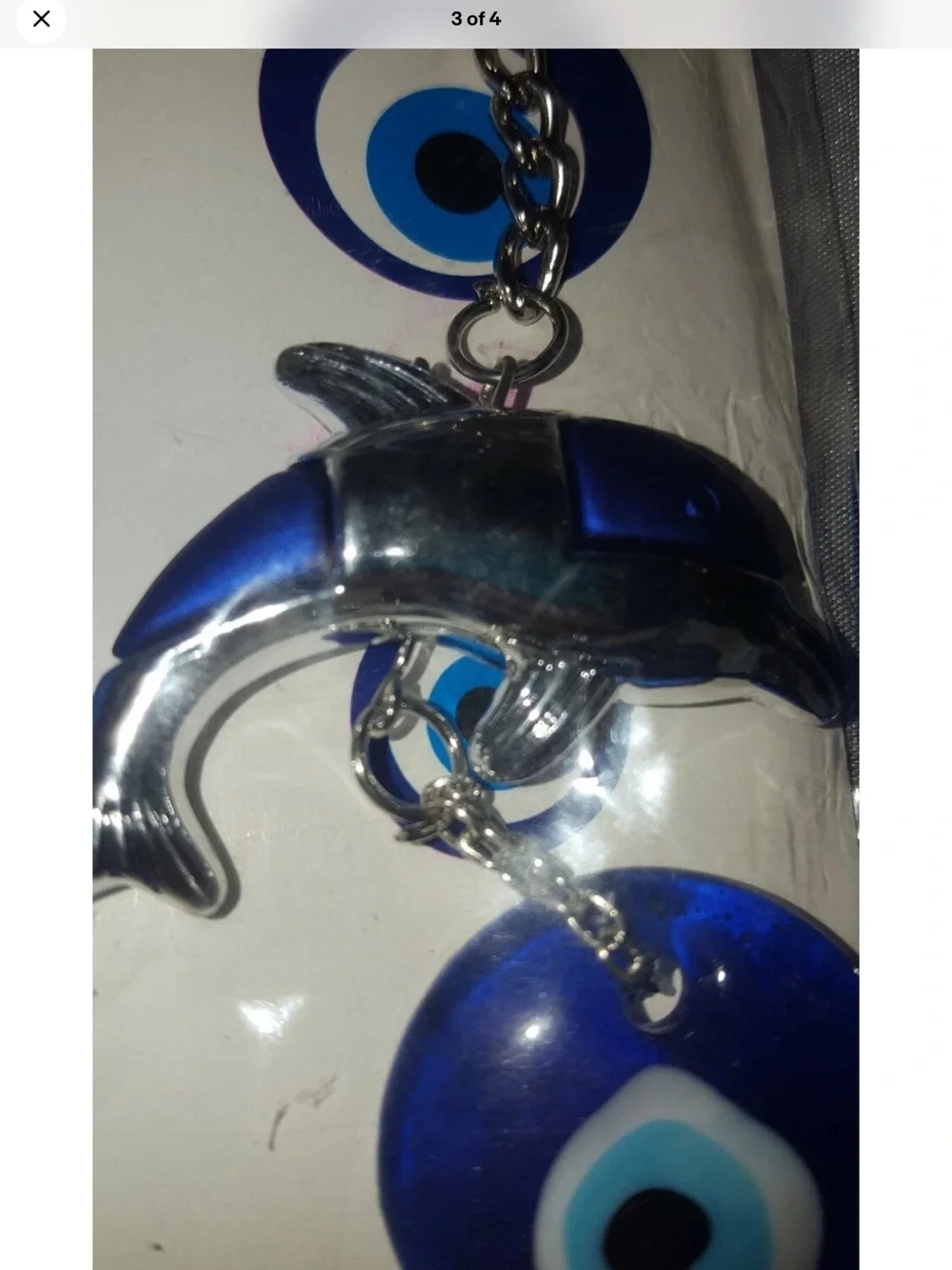 Blue Evil Eye Dolphin GREEK KEY CHAIN WITH DOLPHINE New from Greece vintage Y2K